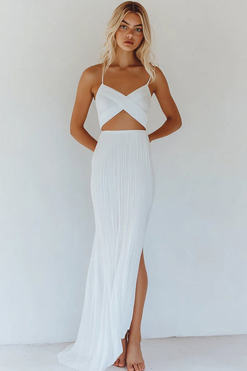 Bomull Vit A Line Spaghetti Remmar Bodycon Examensklänning